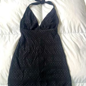 Black halter beach swim cover up/mini dress; size medium
